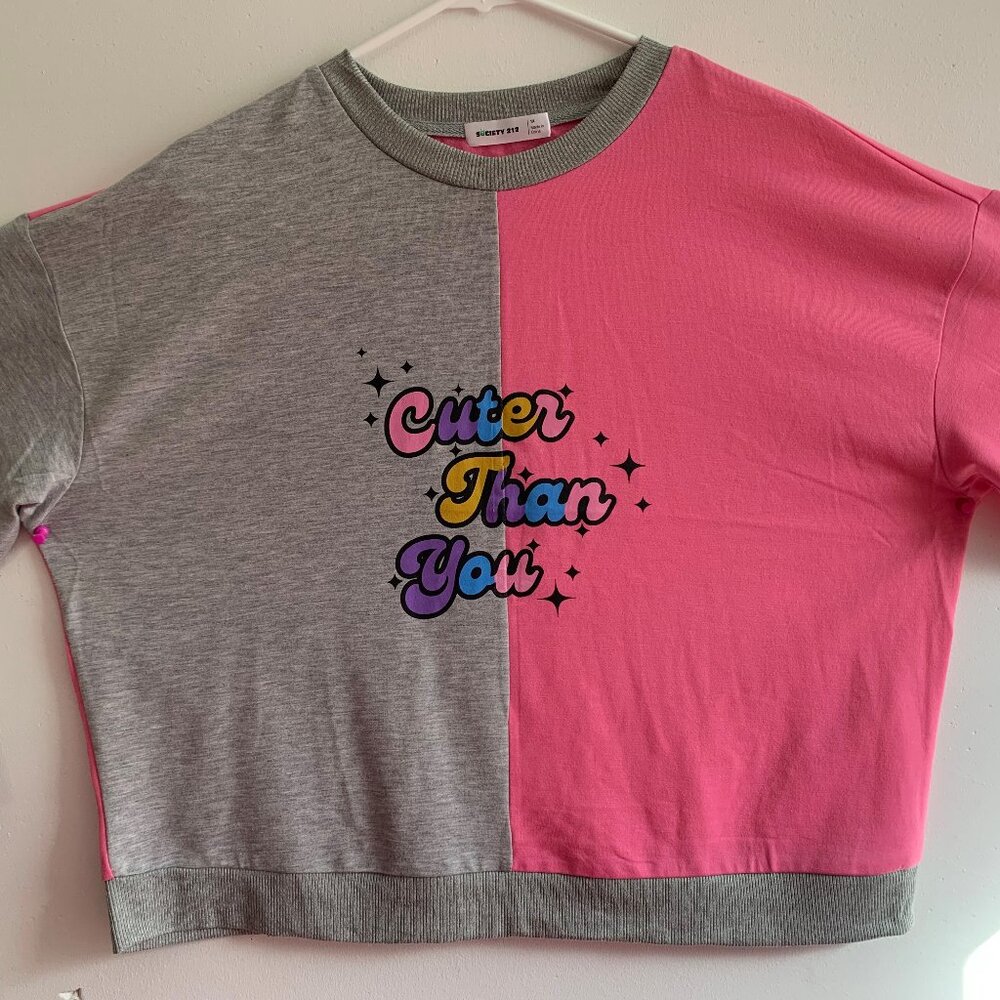 NWOT  Society 212 Cropped ColorBlock Pink & Grey Sweater  1X. Final Price !!!
